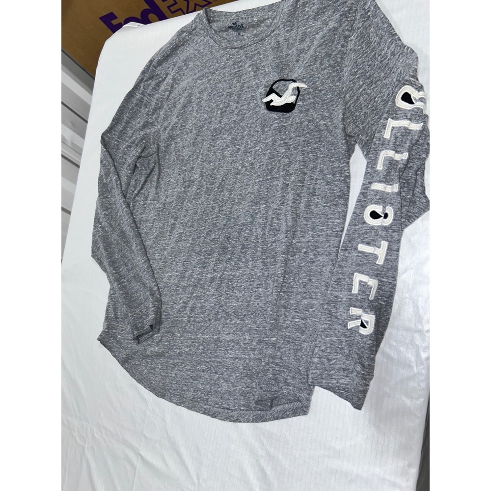 Hollister Mens Grey Heather Long Sleeve Graphic T-Shirt Logo Size M